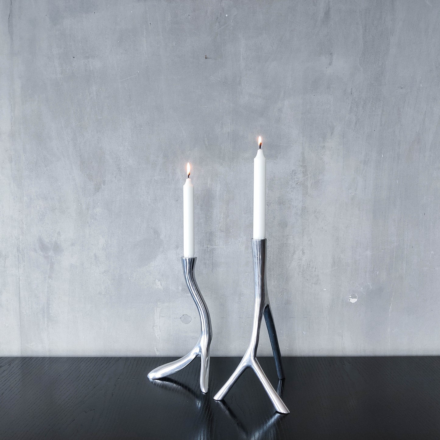 Vintage 1990s cast aluminium sculptural candle holder chrome organic branch form