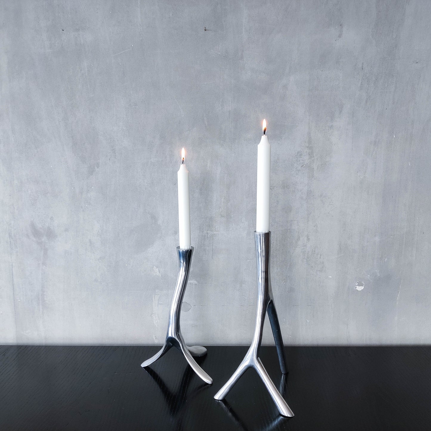 Vintage 1990s cast aluminium sculptural candle holder chrome organic branch form