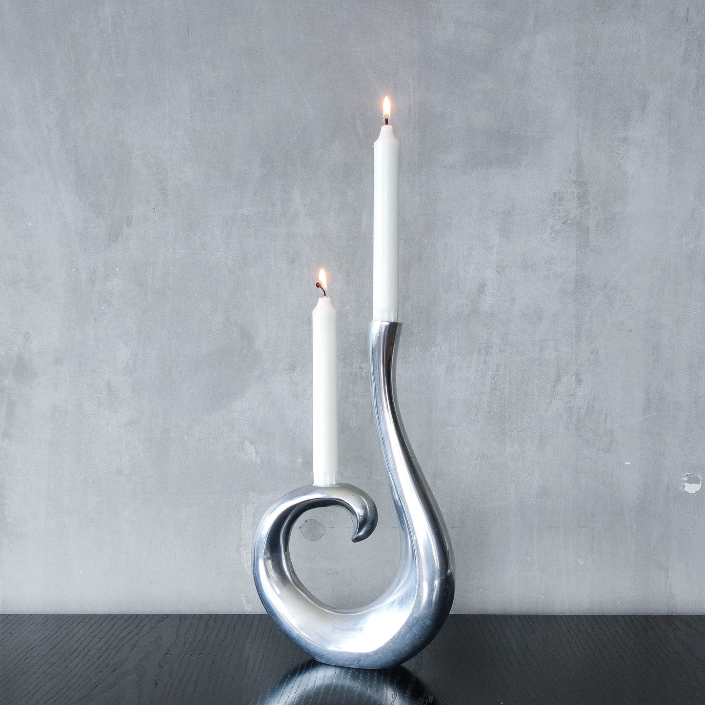 Vintage 1990s cast aluminium sculptural double candle holder candelabra