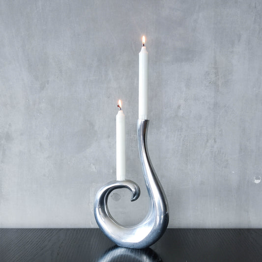 Vintage 1990s cast aluminium sculptural double candle holder candelabra