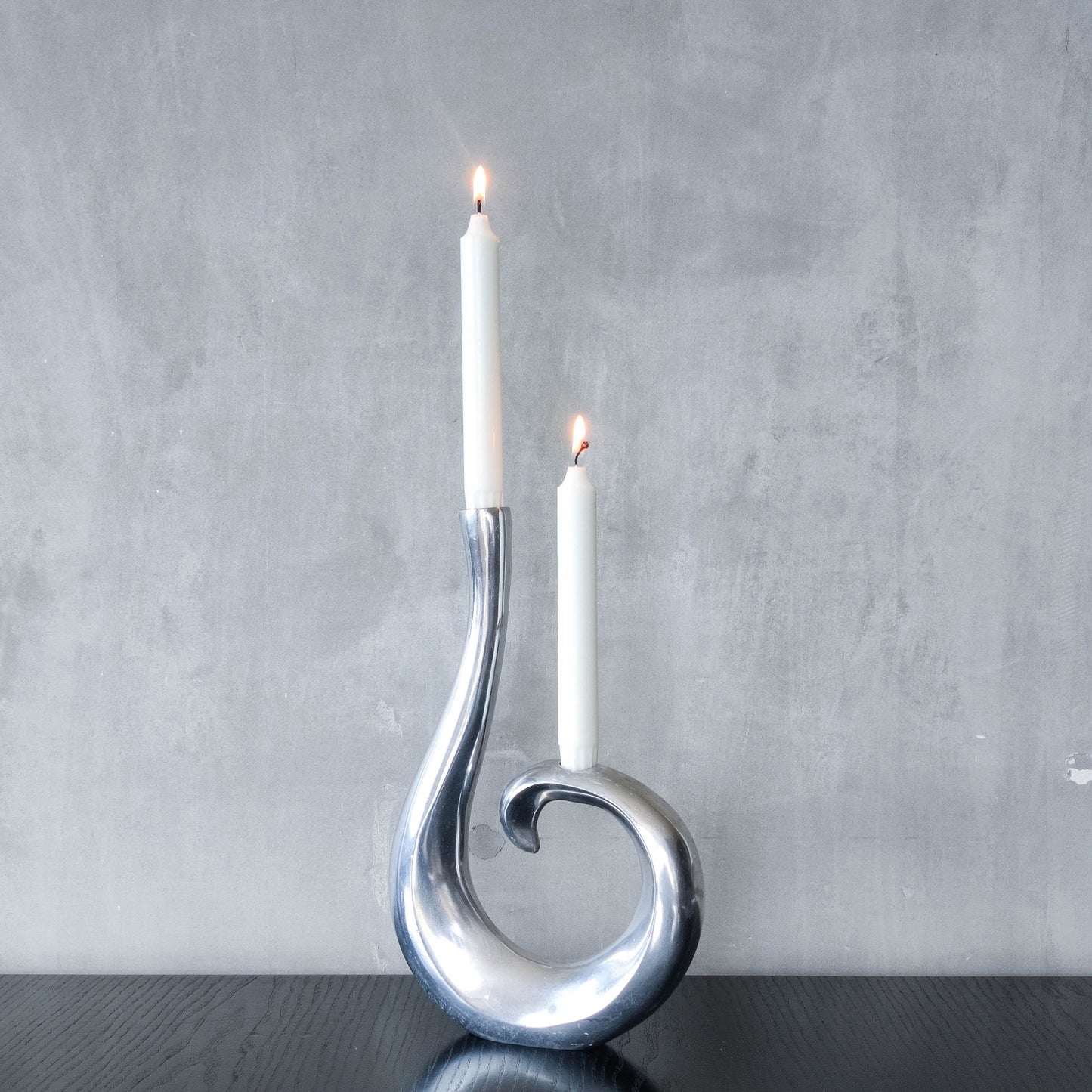 Vintage 1990s cast aluminium sculptural double candle holder candelabra