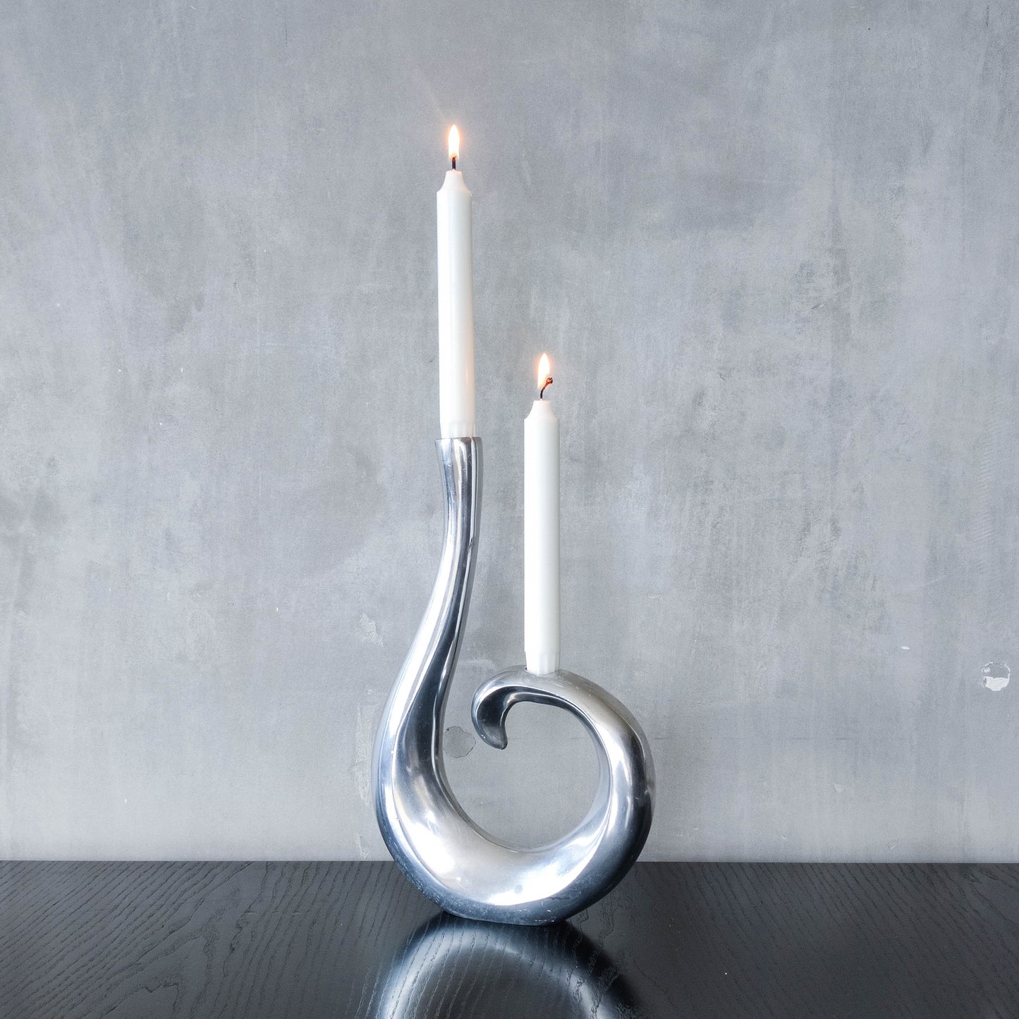 Vintage 1990s cast aluminium sculptural double candle holder candelabra