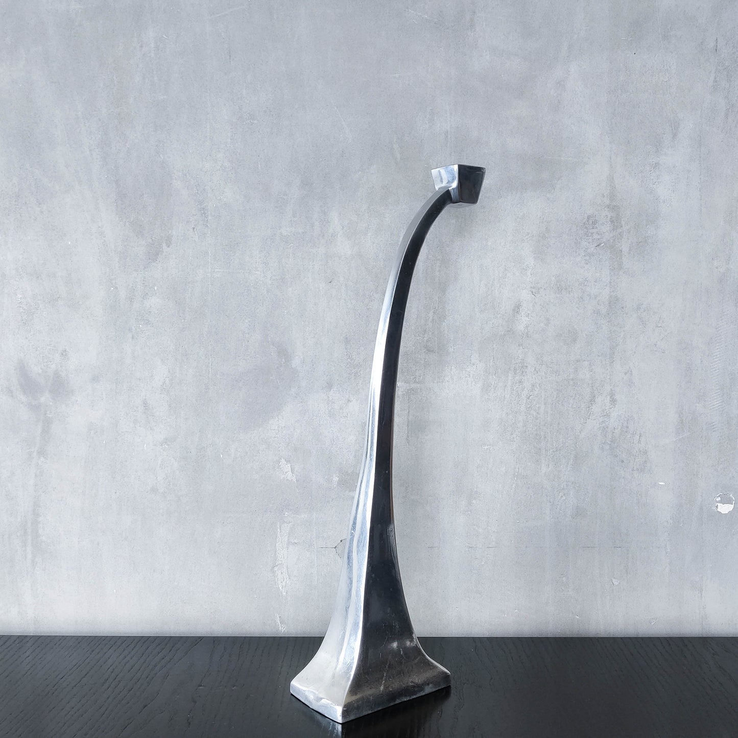 Single tall vintage 90s modernist style cast aluminium sculptural candle holder