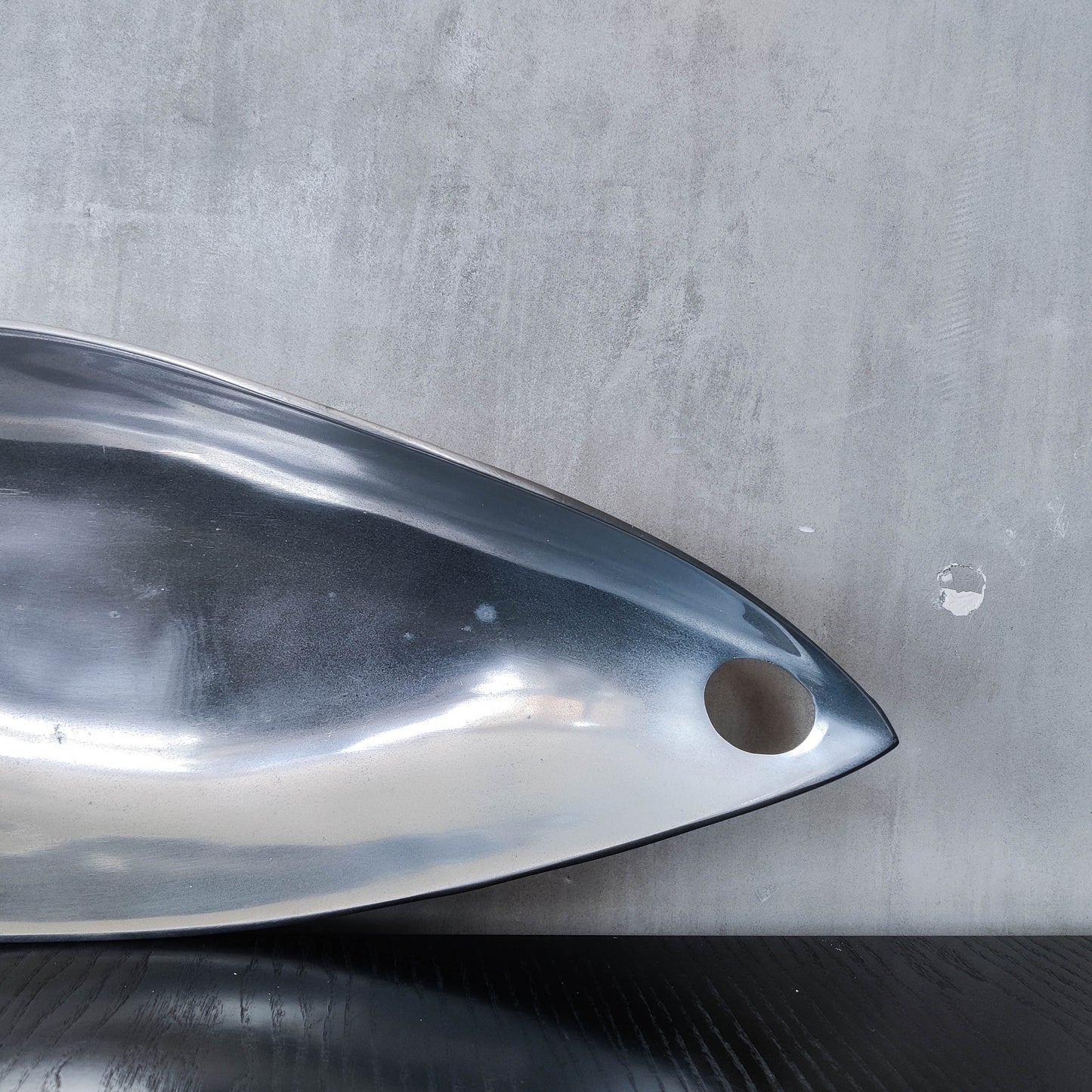 Cast aluminium vintage sculptural silver fruit bowl centerpiece wavy edged with handles