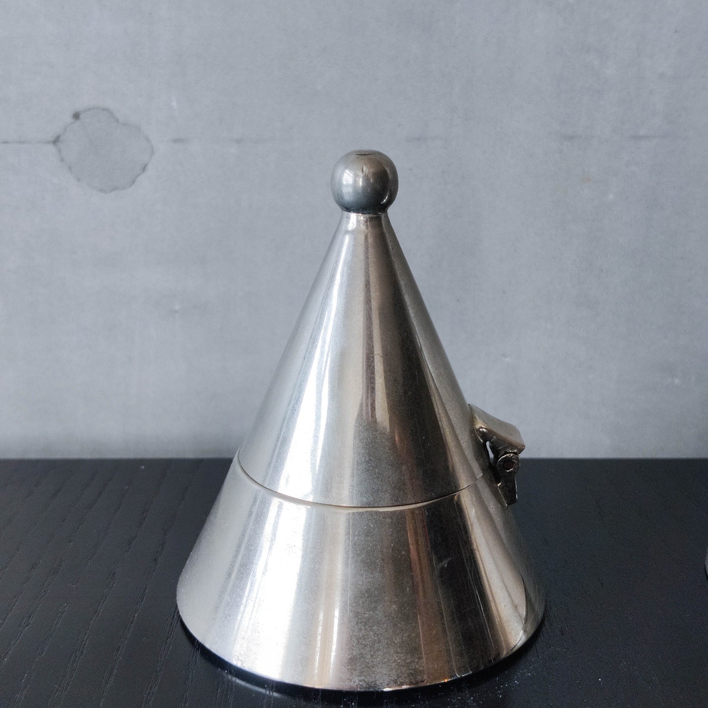 Pair of vintage conical silver chrome tea light holders Aldo Rossi Alessi modernist