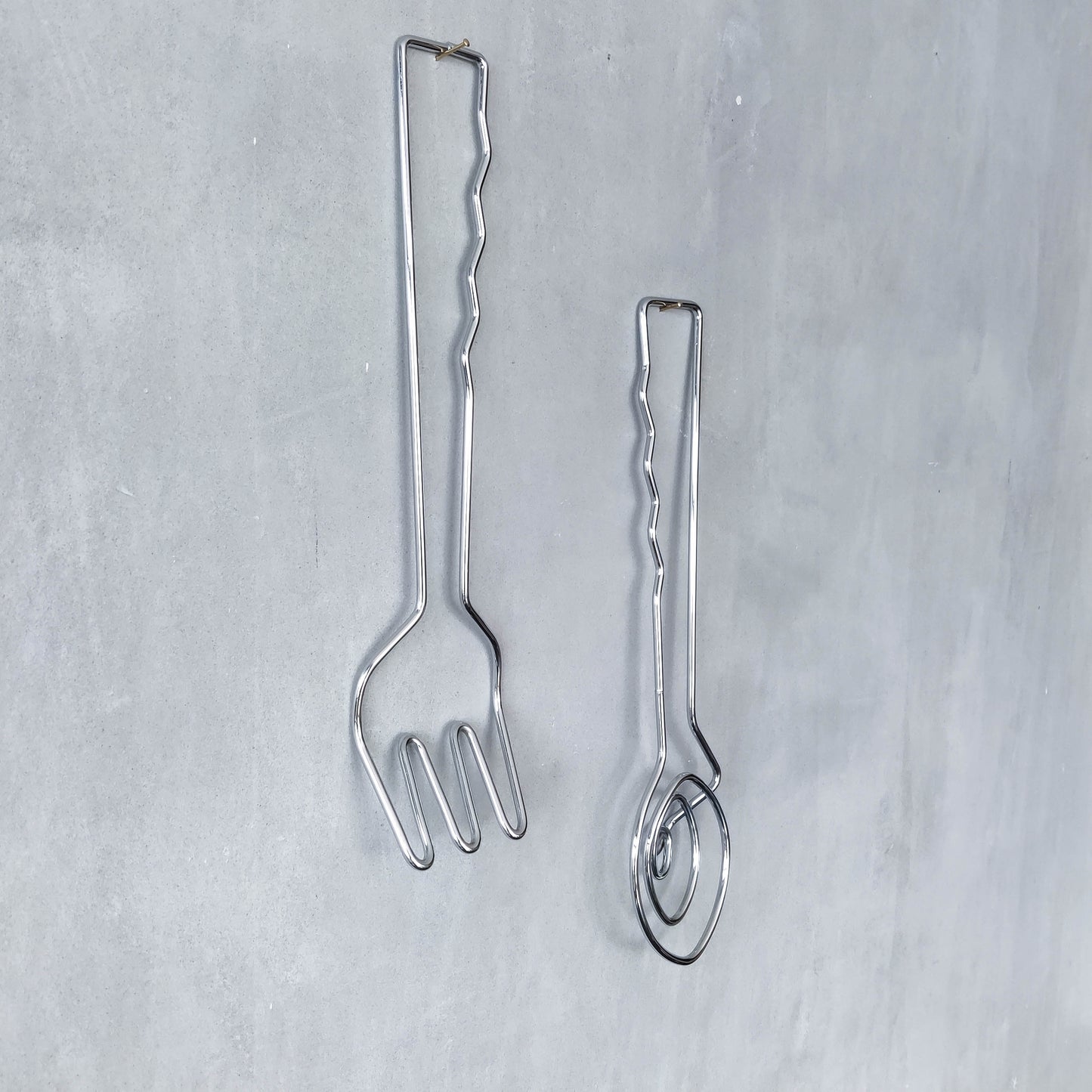 Vintage 1990s salad servers spoons serving abstract wirework metal sculptural