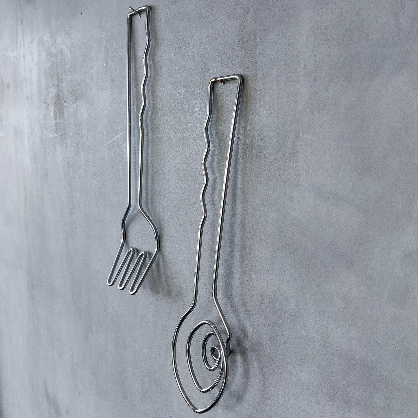 Vintage 1990s salad servers spoons serving abstract wirework metal sculptural