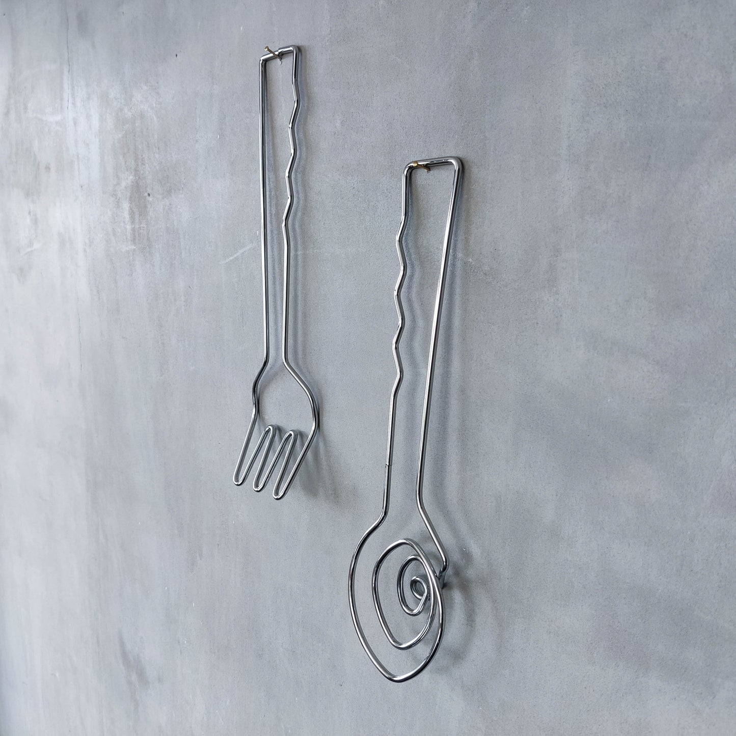 Vintage 1990s salad servers spoons serving abstract wirework metal sculptural