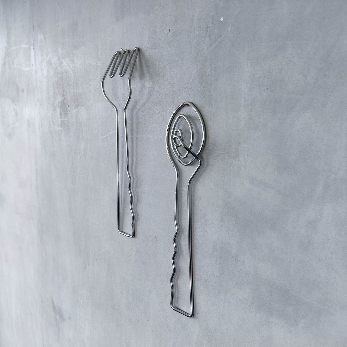 Vintage 1990s salad servers spoons serving abstract wirework metal sculptural