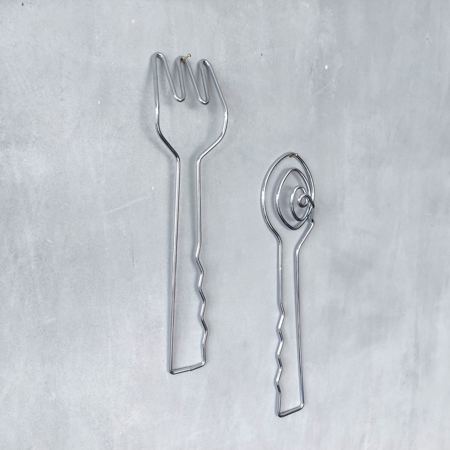 Vintage 1990s salad servers spoons serving abstract wirework metal sculptural