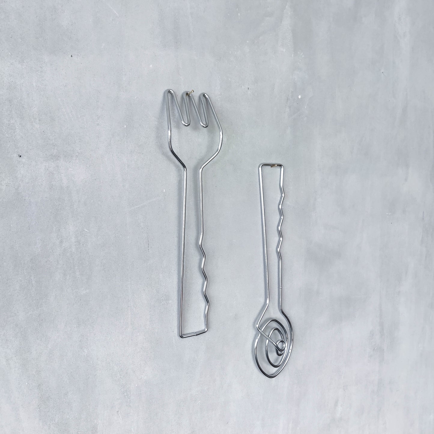 Vintage 1990s salad servers spoons serving abstract wirework metal sculptural