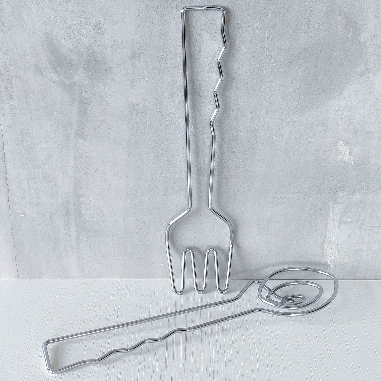 Vintage 1990s salad servers spoons serving abstract wirework metal sculptural