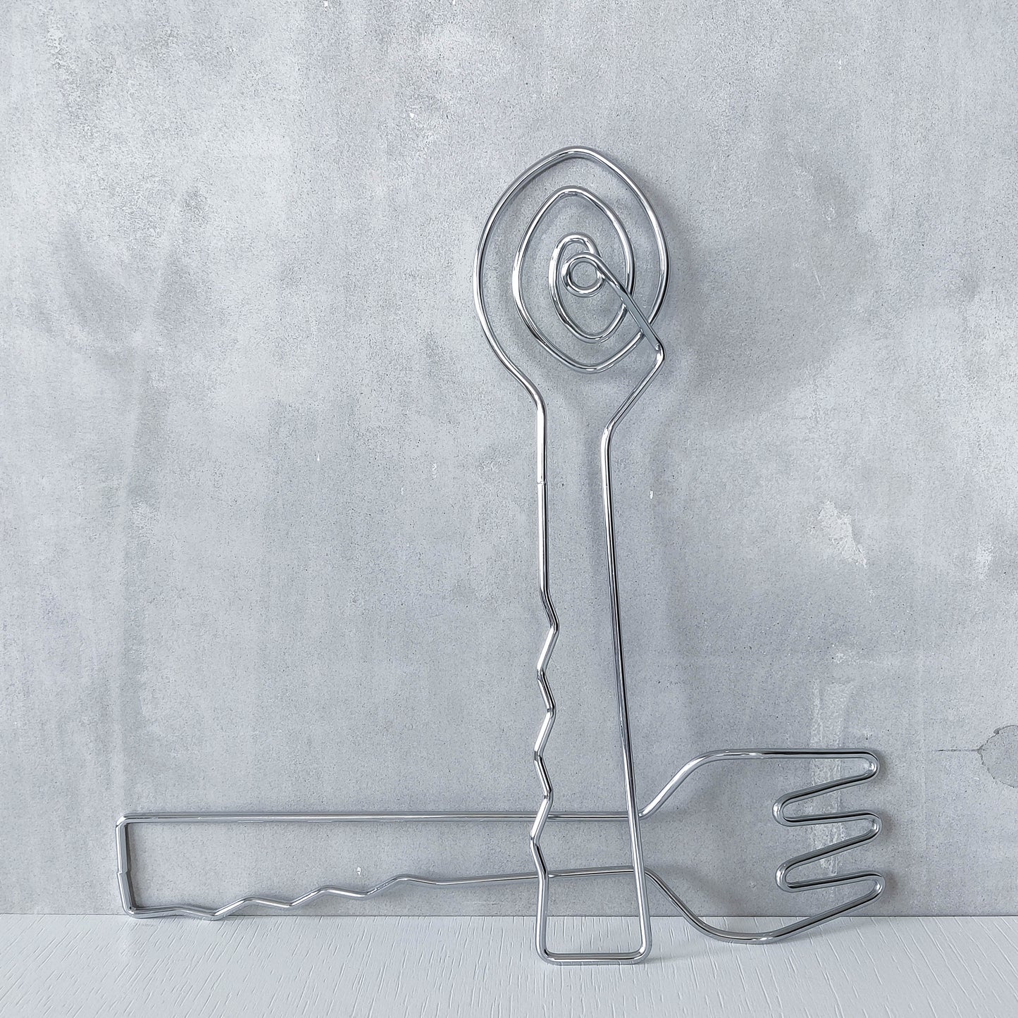 Vintage 1990s salad servers spoons serving abstract wirework metal sculptural