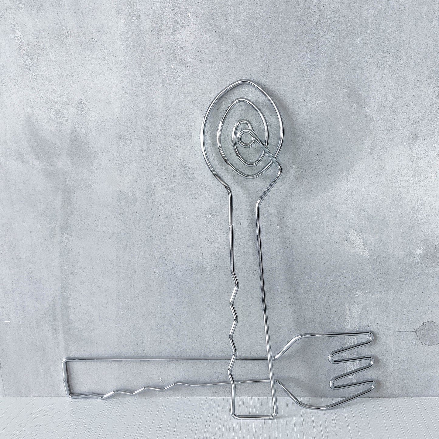 Vintage 1990s salad servers spoons serving abstract wirework metal sculptural