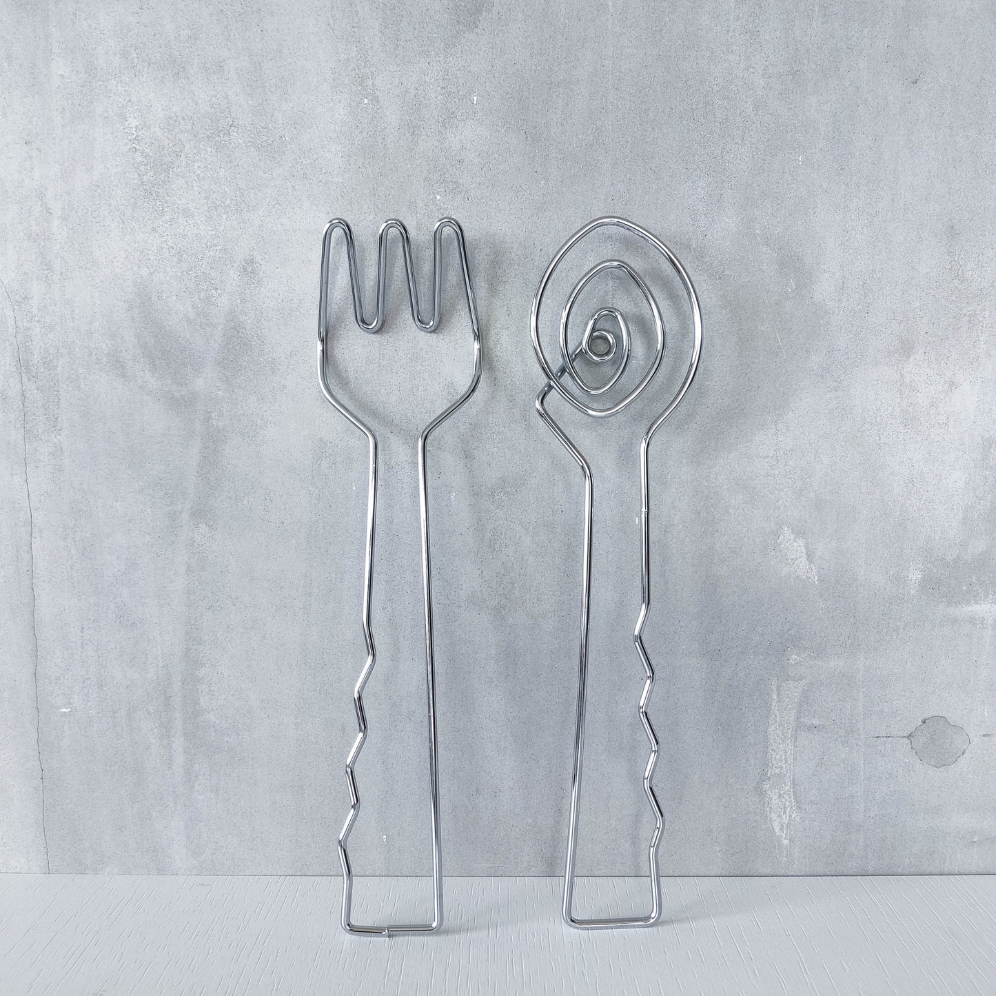 Vintage 1990s salad servers spoons serving abstract wirework metal sculptural