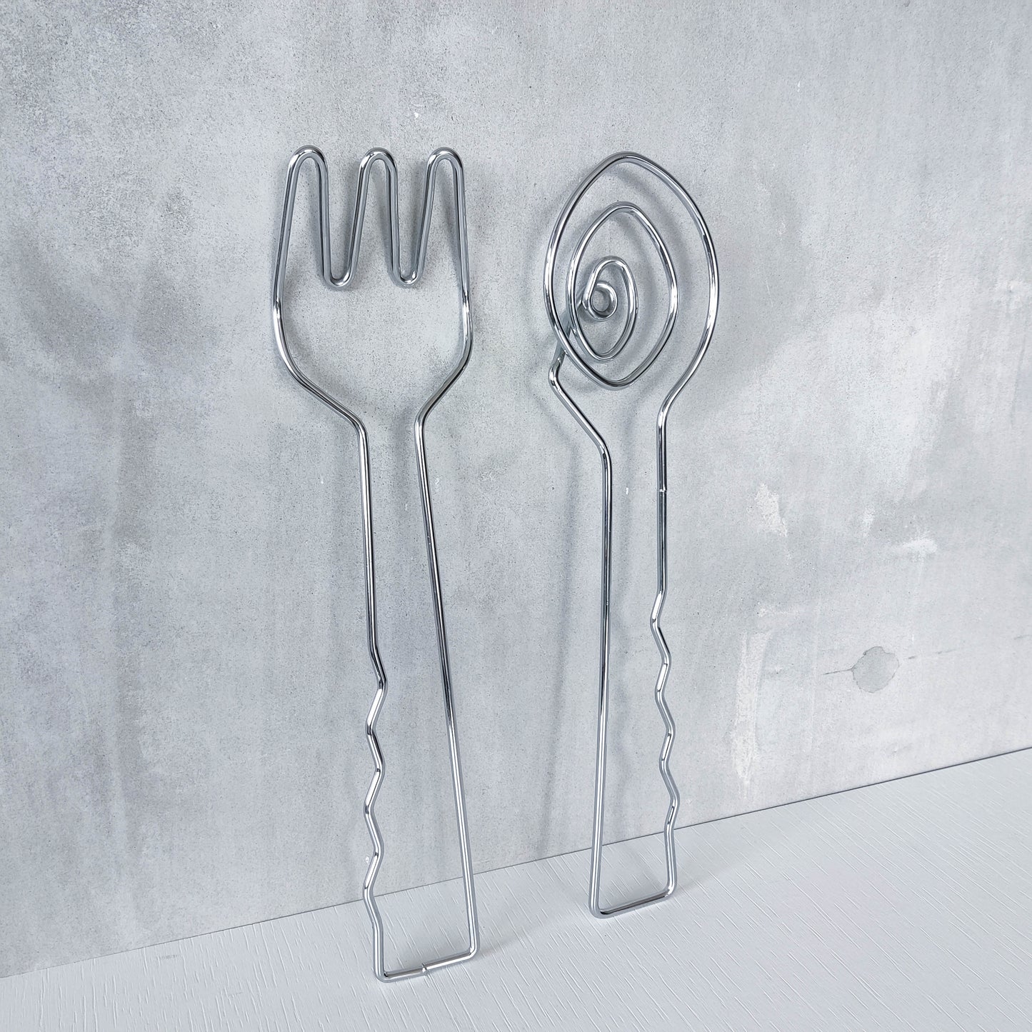 Vintage 1990s salad servers spoons serving abstract wirework metal sculptural