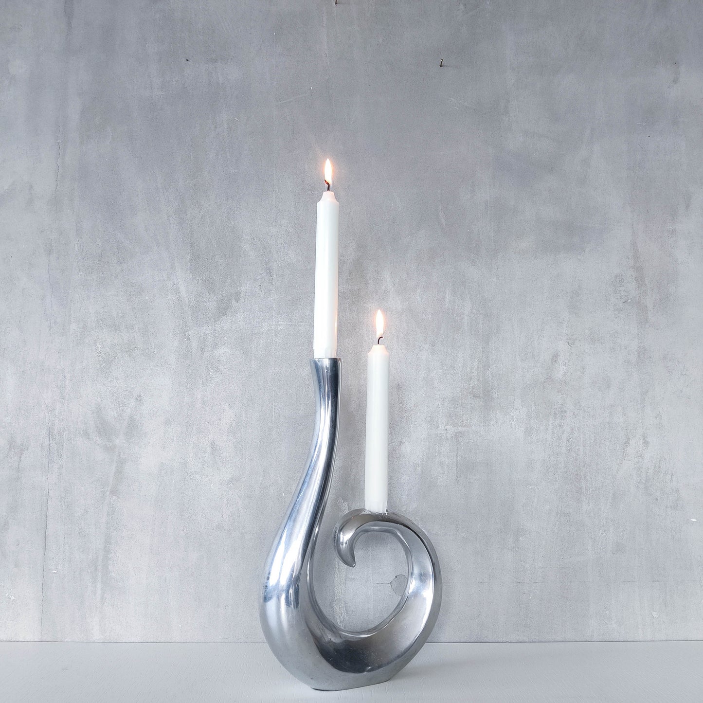 Vintage 1990s cast aluminium sculptural double candle holder candelabra