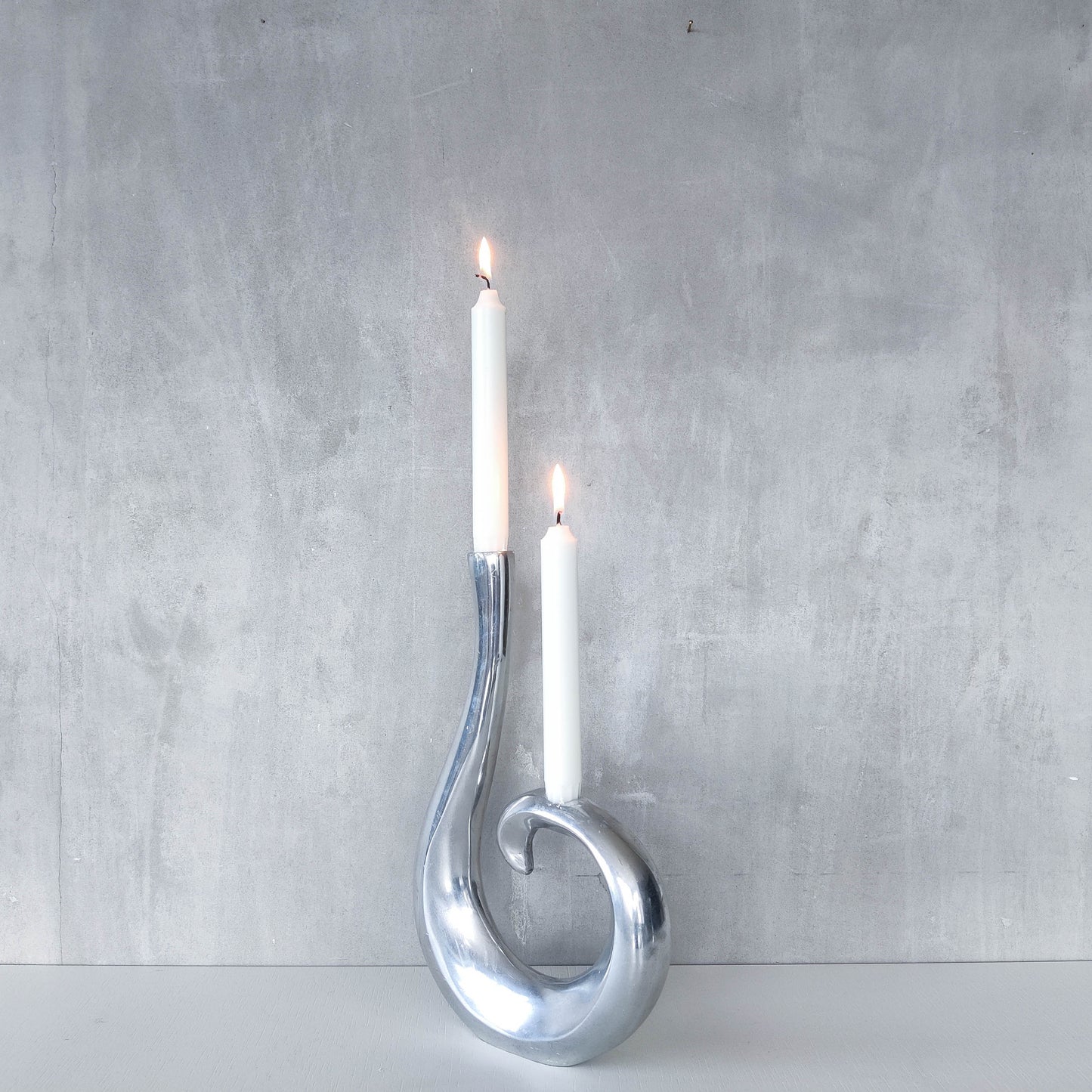 Vintage 1990s cast aluminium sculptural double candle holder candelabra