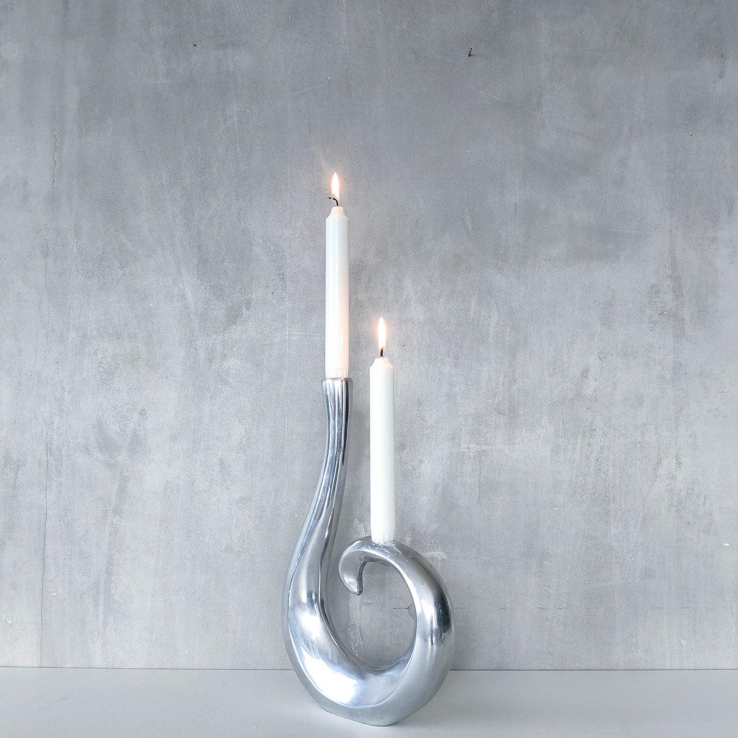 Vintage 1990s cast aluminium sculptural double candle holder candelabra