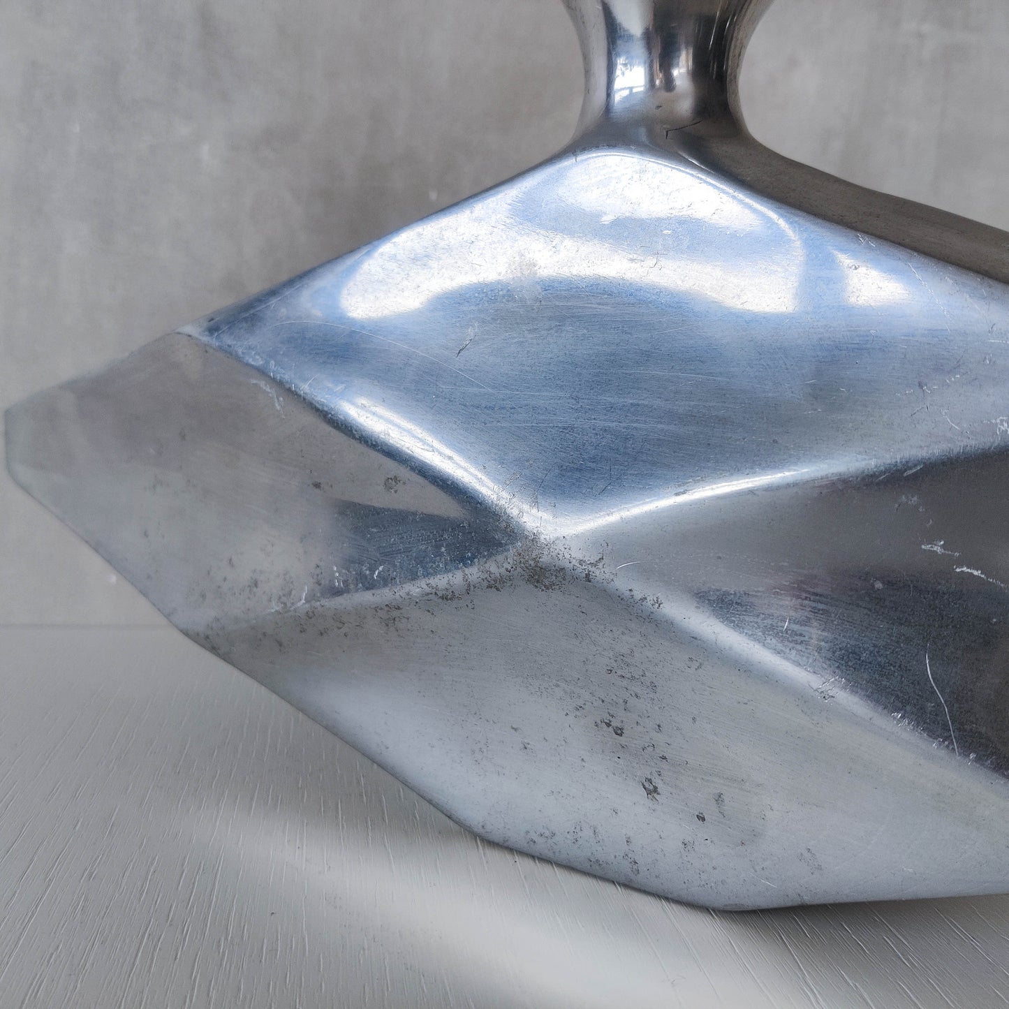 Vintage 1990s hand cast aluminium modernist sculptural vessel faceted vase form