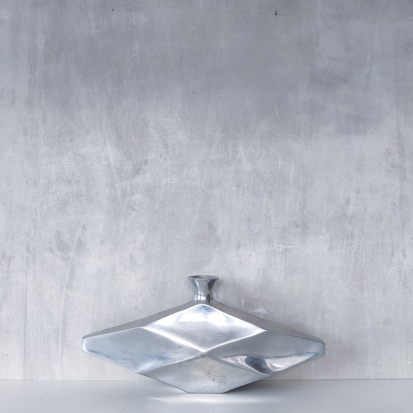 Vintage 1990s hand cast aluminium modernist sculptural vessel faceted vase form