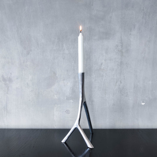 Vintage 1990s cast aluminium sculptural candle holder chrome organic branch form