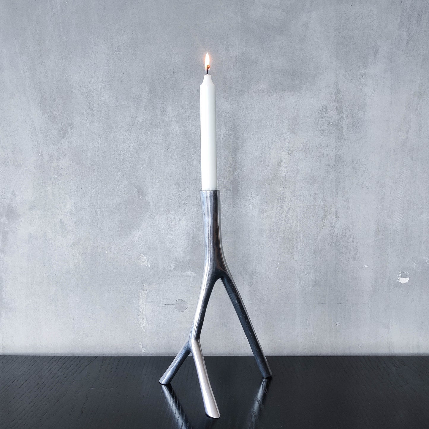 Vintage 1990s cast aluminium sculptural candle holder chrome organic branch form