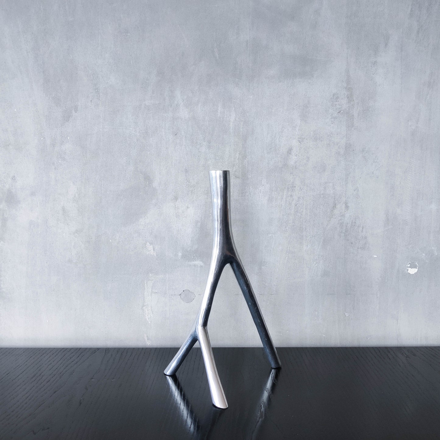 Vintage 1990s cast aluminium sculptural candle holder chrome organic branch form