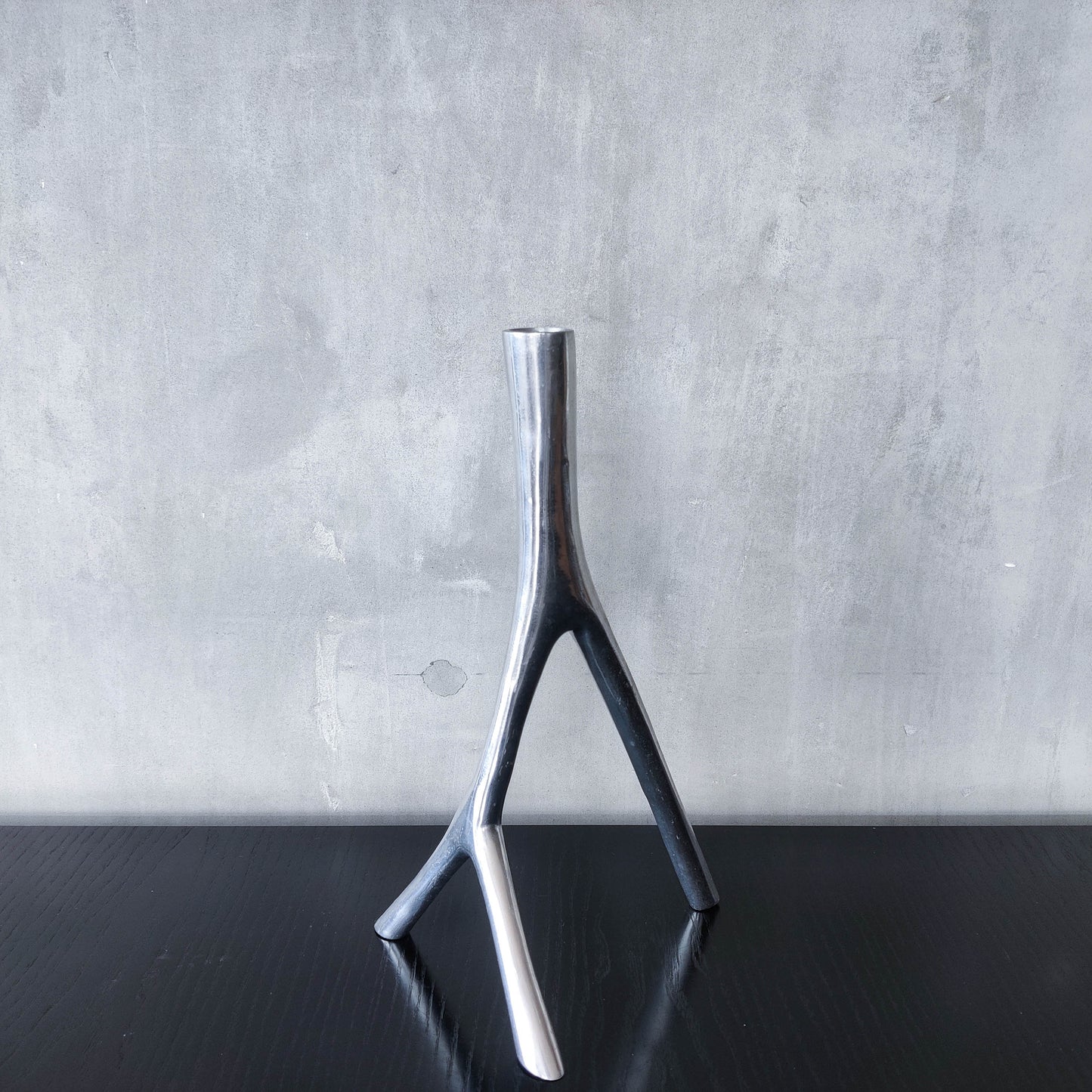Vintage 1990s cast aluminium sculptural candle holder chrome organic branch form