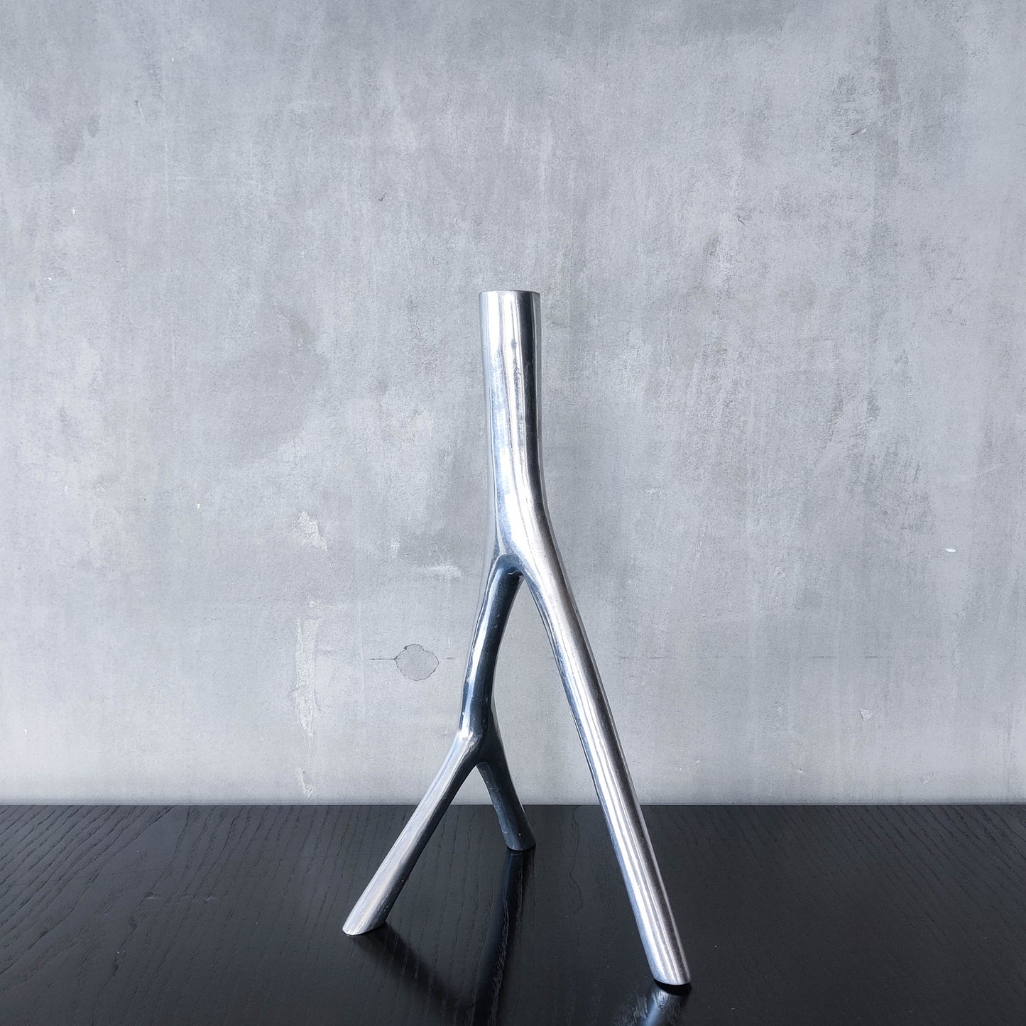 Vintage 1990s cast aluminium sculptural candle holder chrome organic branch form