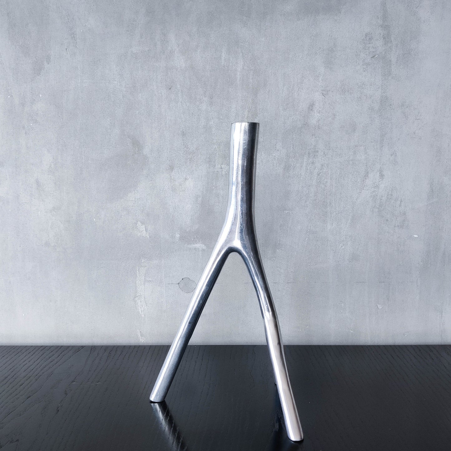 Vintage 1990s cast aluminium sculptural candle holder chrome organic branch form