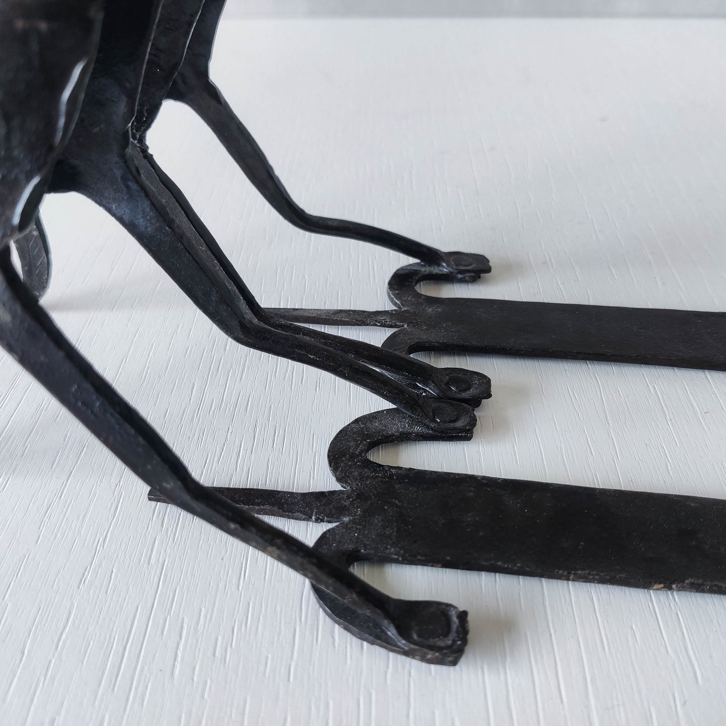 Vintage brutalist pair of hand forged patinated steel horses bookends sculptures