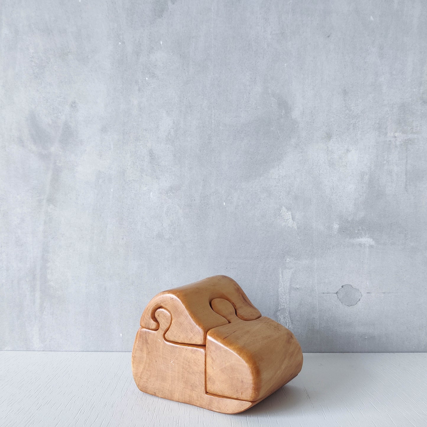 Vintage carved silver birch puzzle jewellery trinket box organic sculpture treen