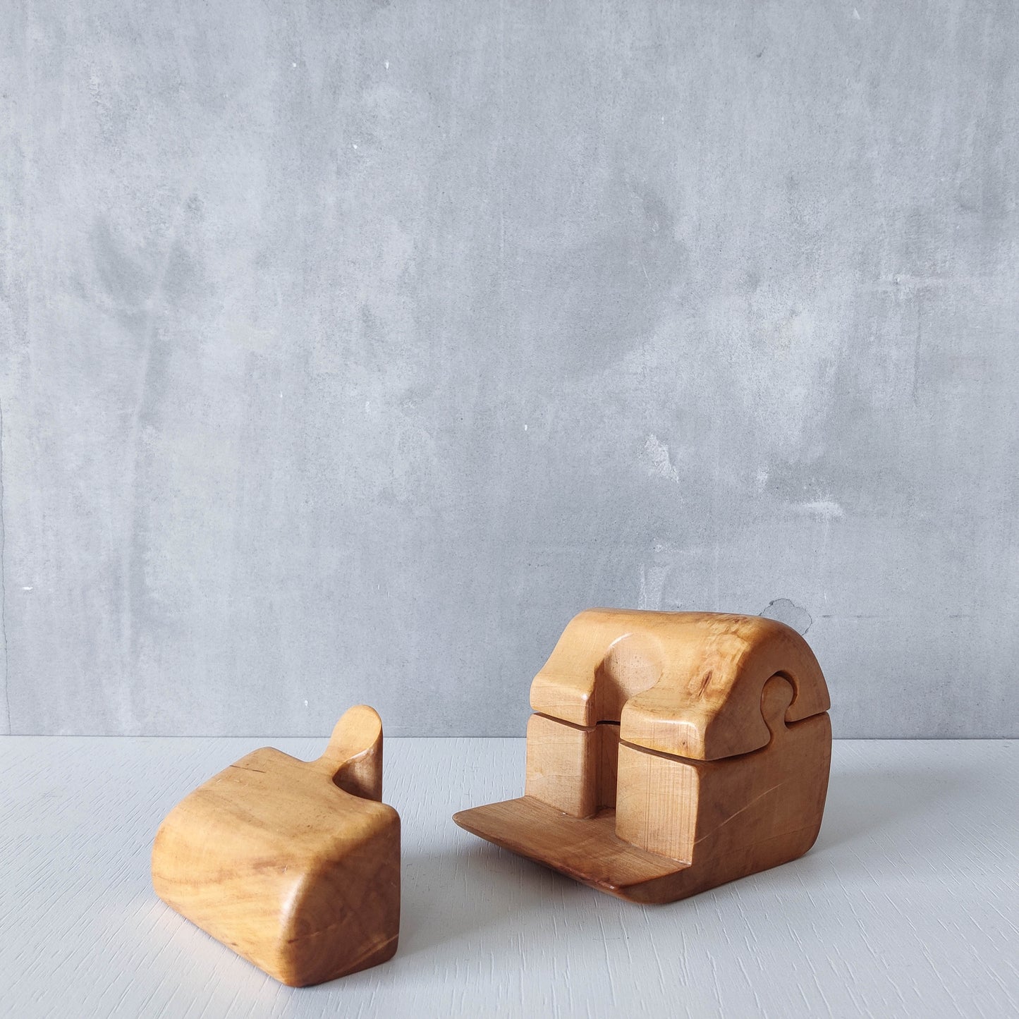 Vintage carved silver birch puzzle jewellery trinket box organic sculpture treen