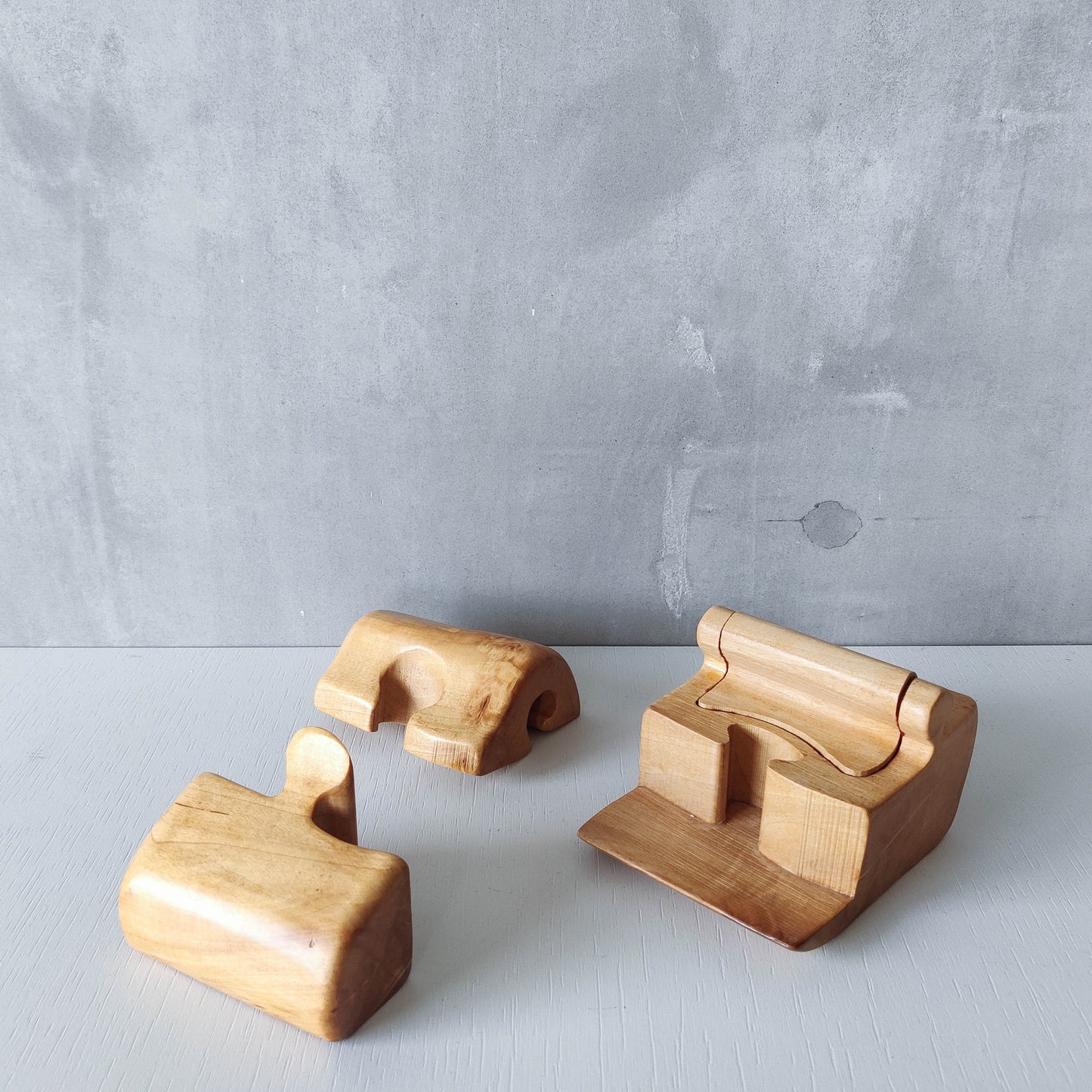 Vintage carved silver birch puzzle jewellery trinket box organic sculpture treen