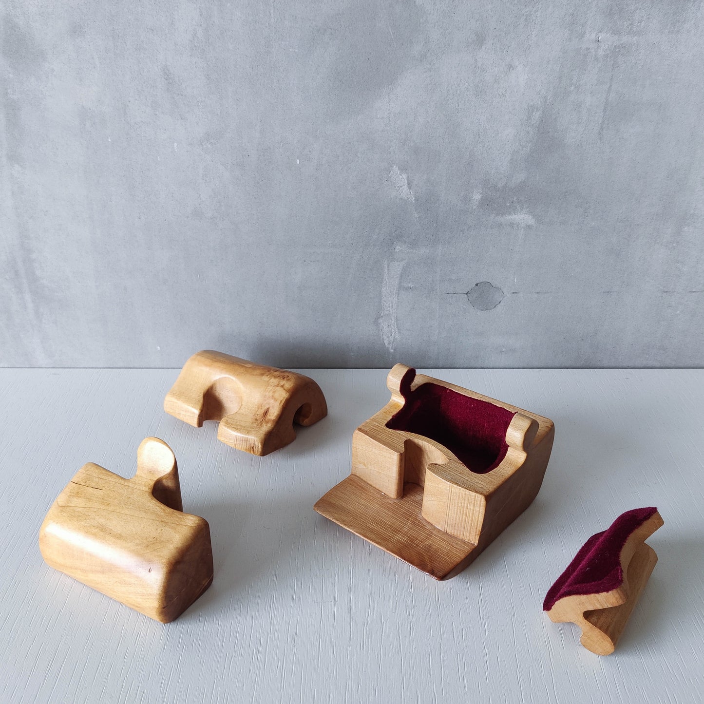 Vintage carved silver birch puzzle jewellery trinket box organic sculpture treen