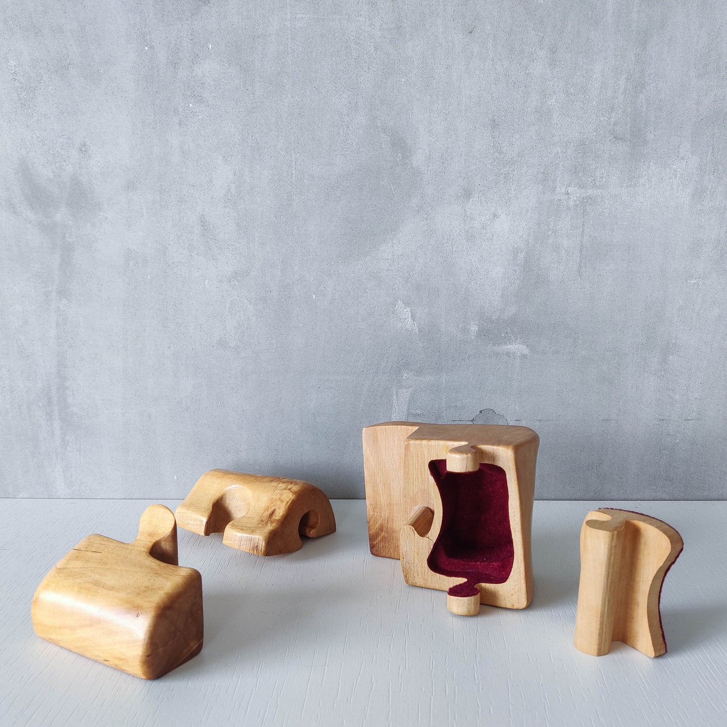 Vintage carved silver birch puzzle jewellery trinket box organic sculpture treen