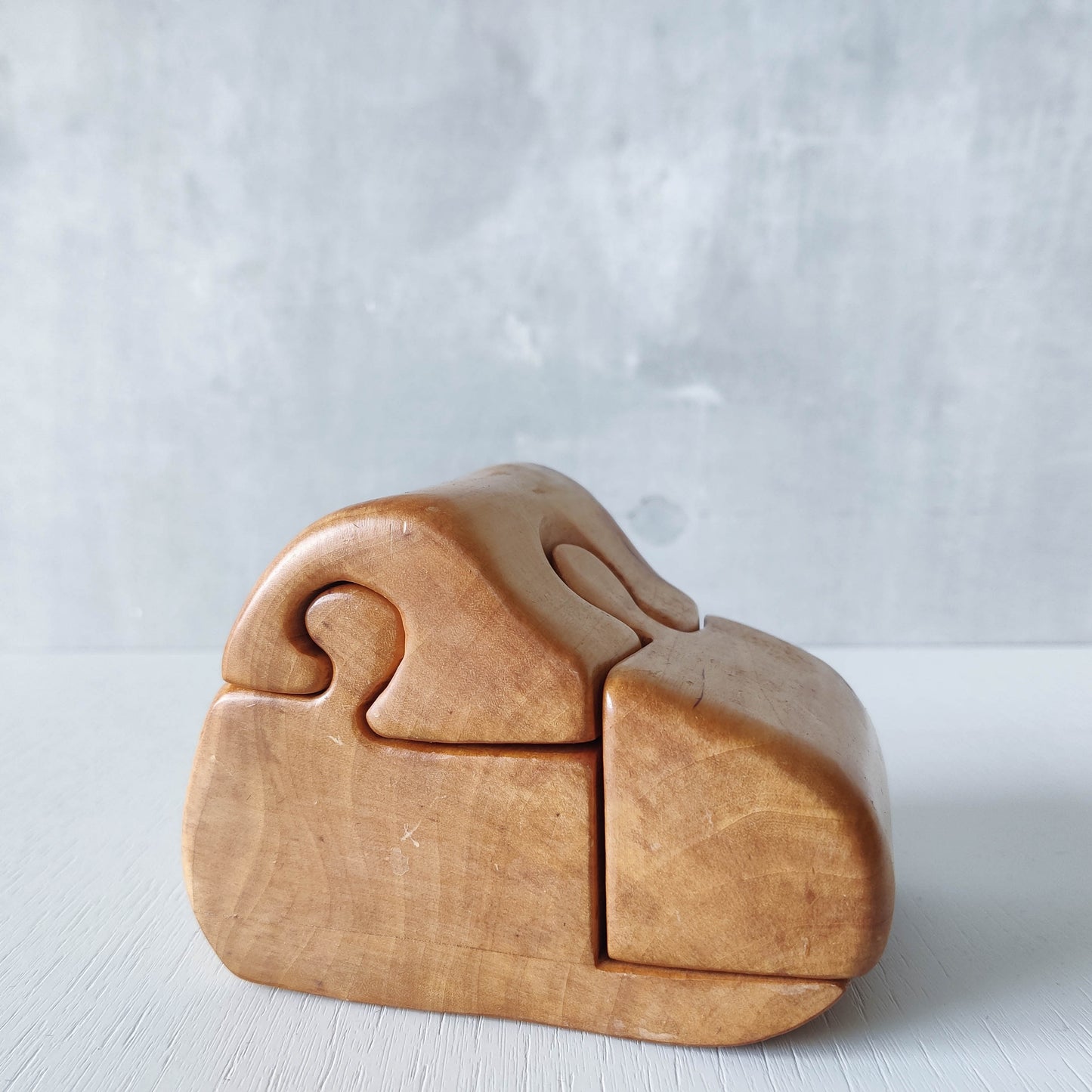 Vintage carved silver birch puzzle jewellery trinket box organic sculpture treen