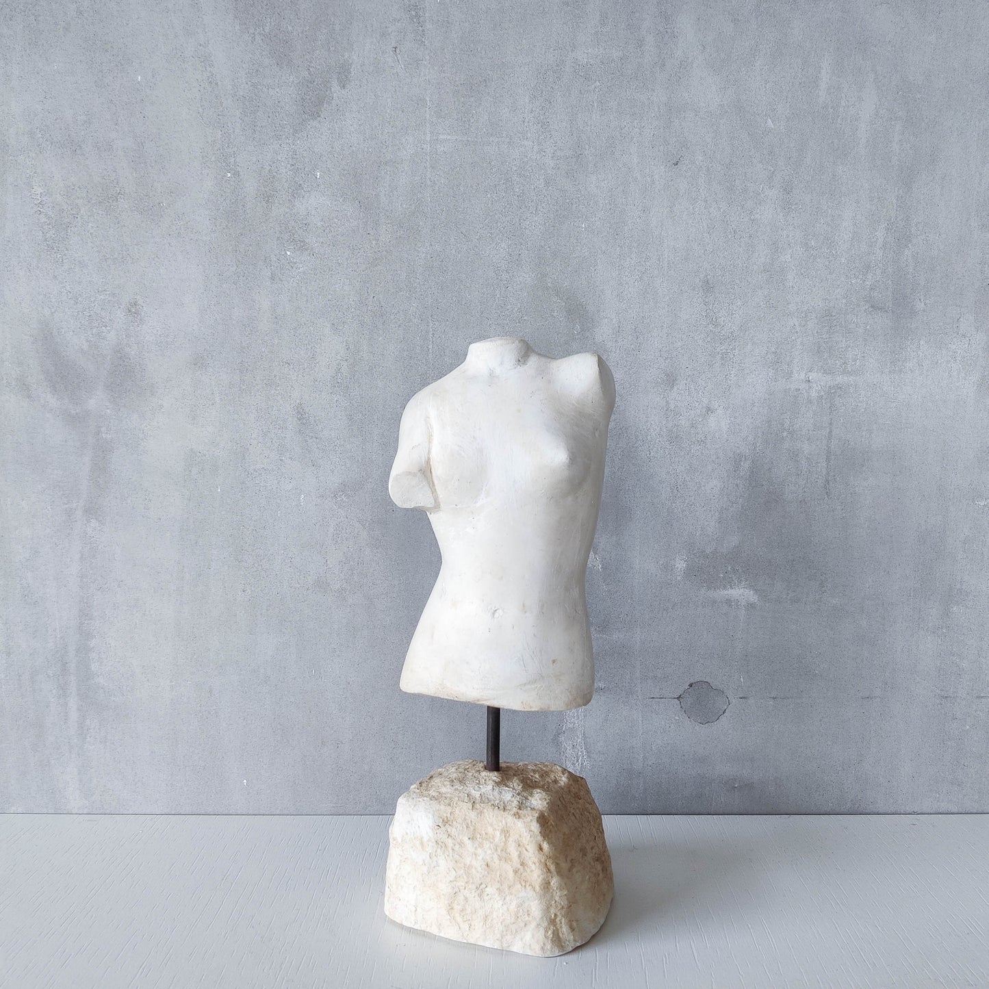 Vintage cast plaster torso nude study sculpture statue figure maquette on plinth