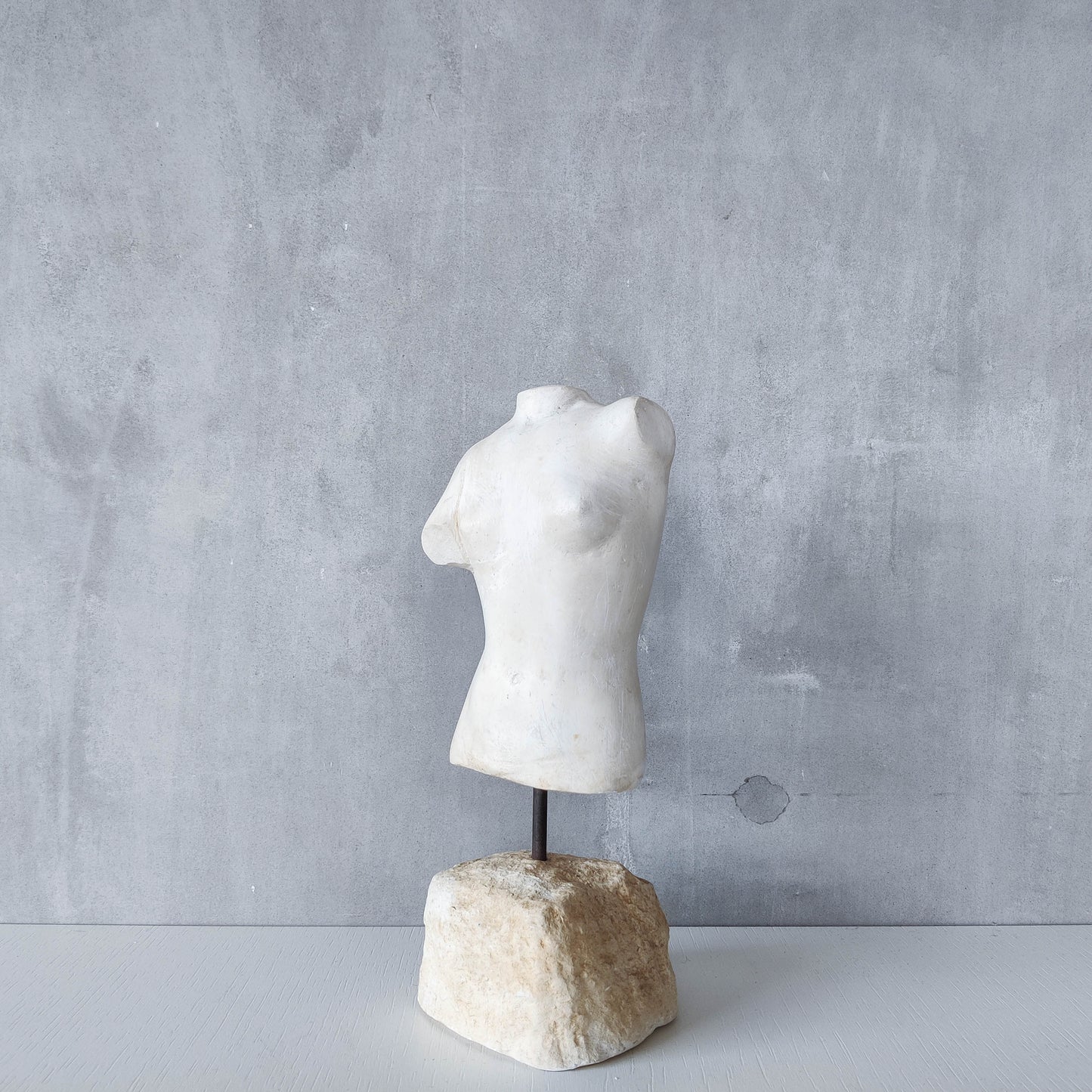 Vintage cast plaster torso nude study sculpture statue figure maquette on plinth