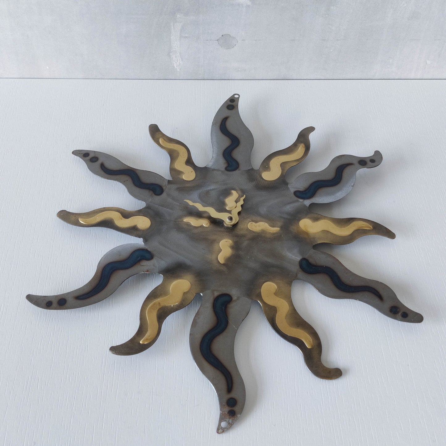 Artisan metalwork metal torched sun sunburst wall clock steel Richard Pell large