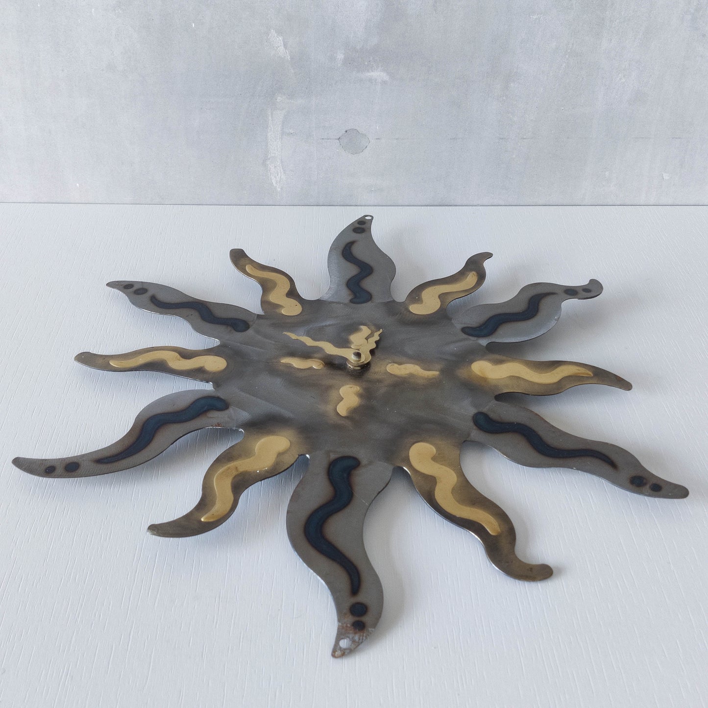 Artisan metalwork metal torched sun sunburst wall clock steel Richard Pell large