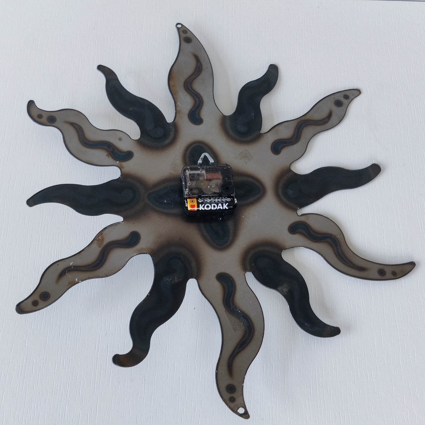 Artisan metalwork metal torched sun sunburst wall clock steel Richard Pell large