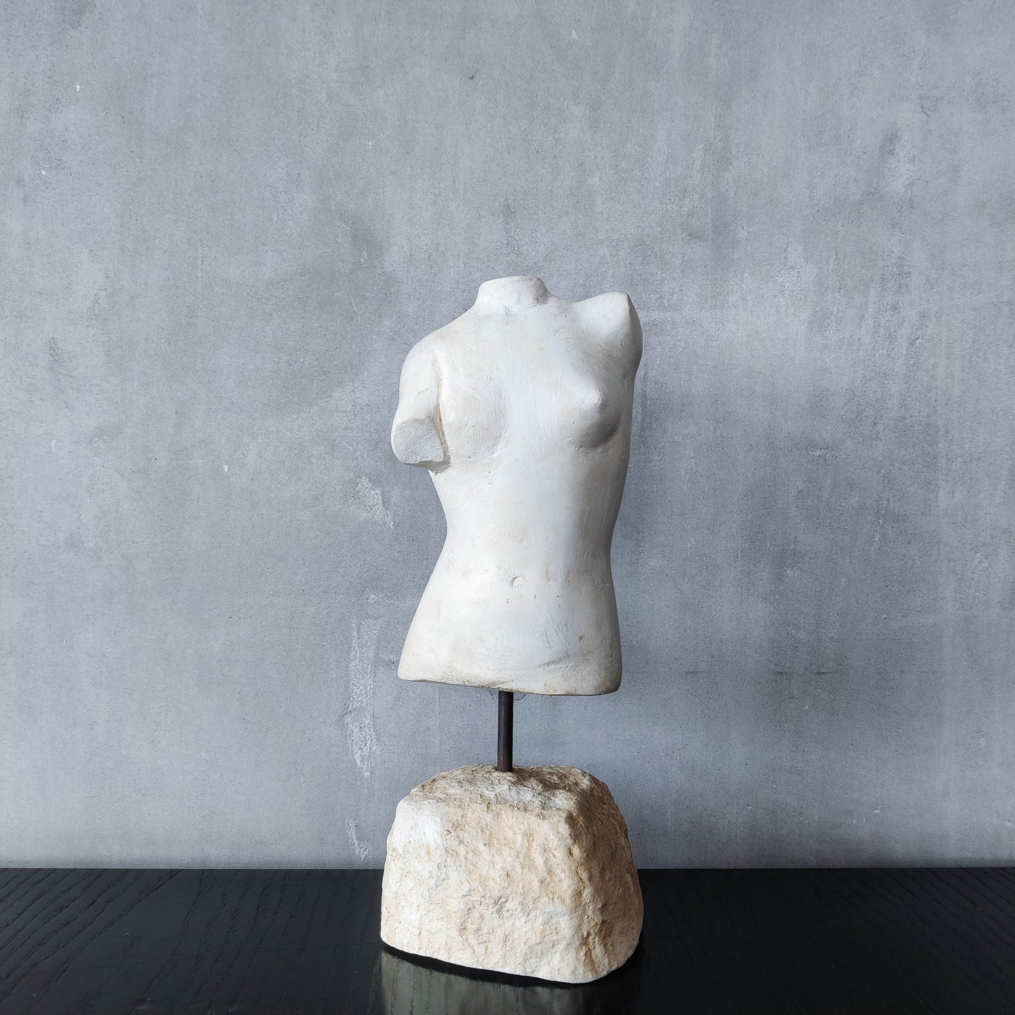 Vintage cast plaster torso nude study sculpture statue figure maquette on plinth