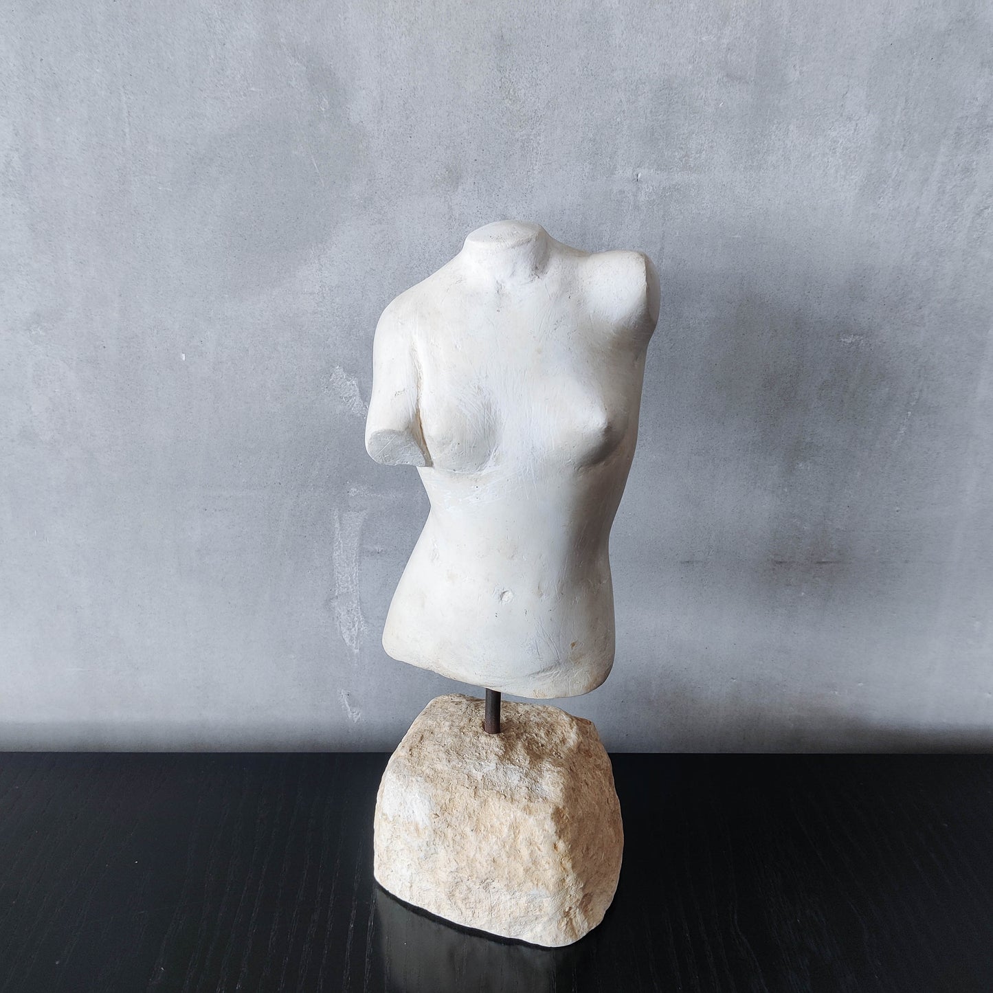 Vintage cast plaster torso nude study sculpture statue figure maquette on plinth