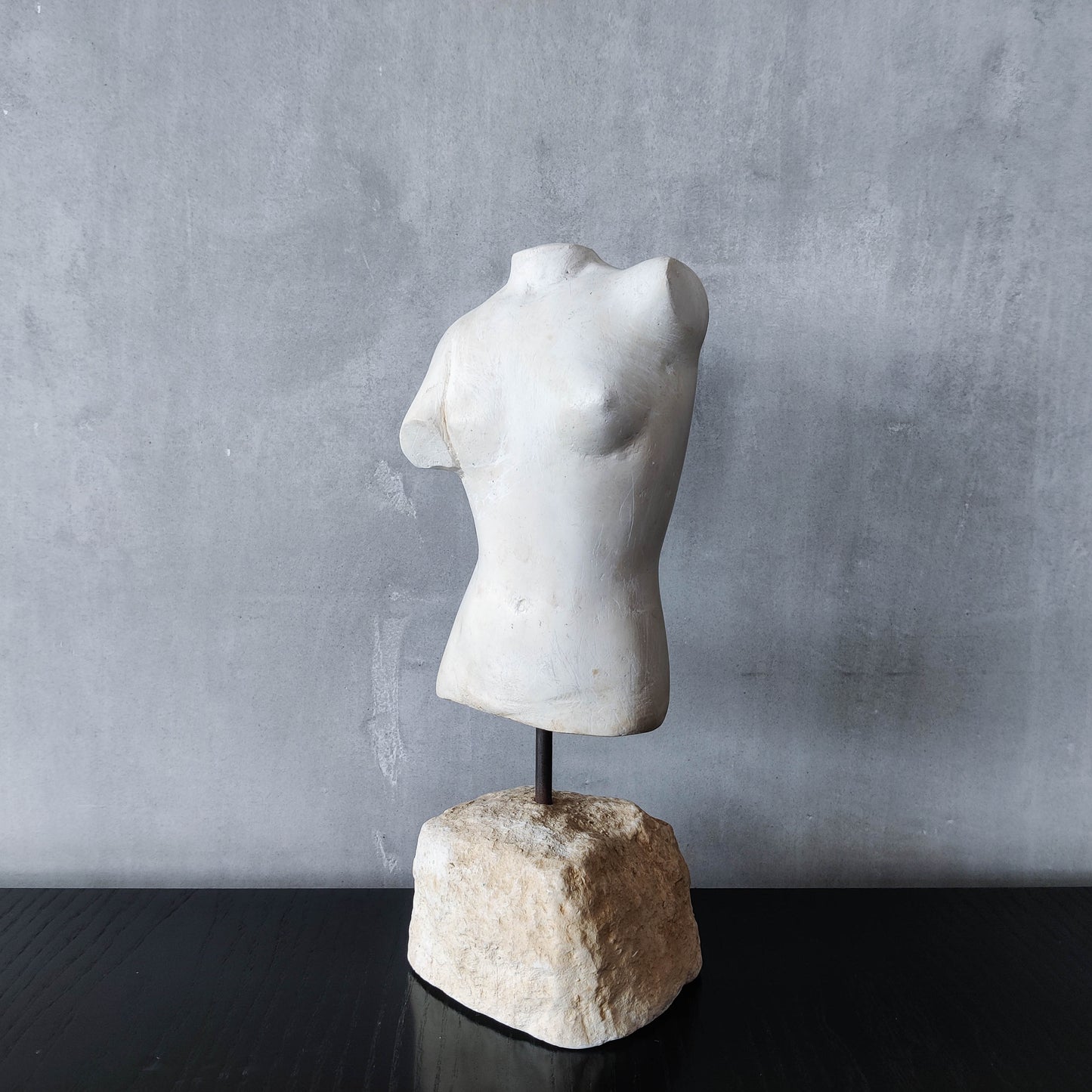 Vintage cast plaster torso nude study sculpture statue figure maquette on plinth