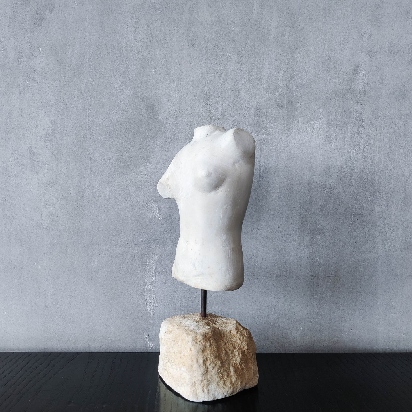 Vintage cast plaster torso nude study sculpture statue figure maquette on plinth