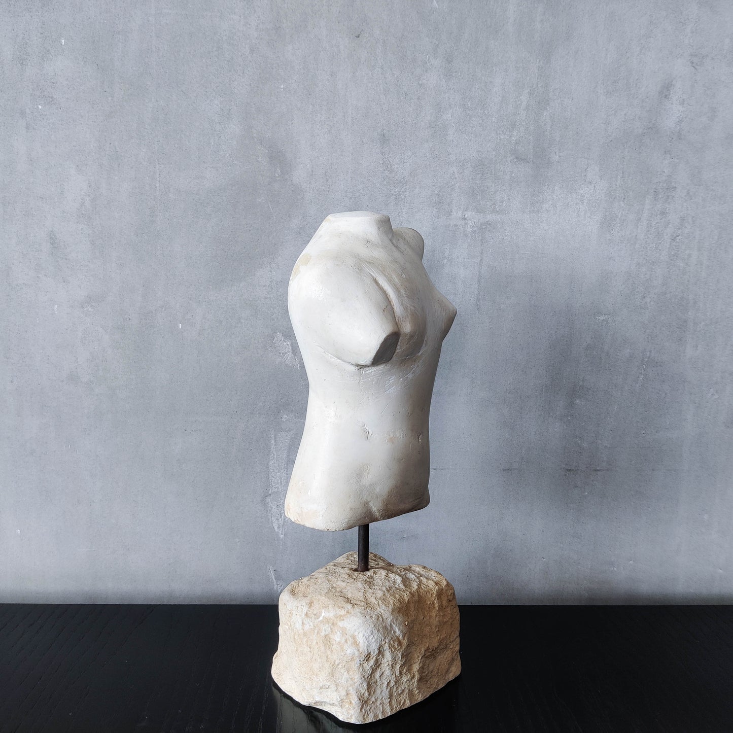 Vintage cast plaster torso nude study sculpture statue figure maquette on plinth