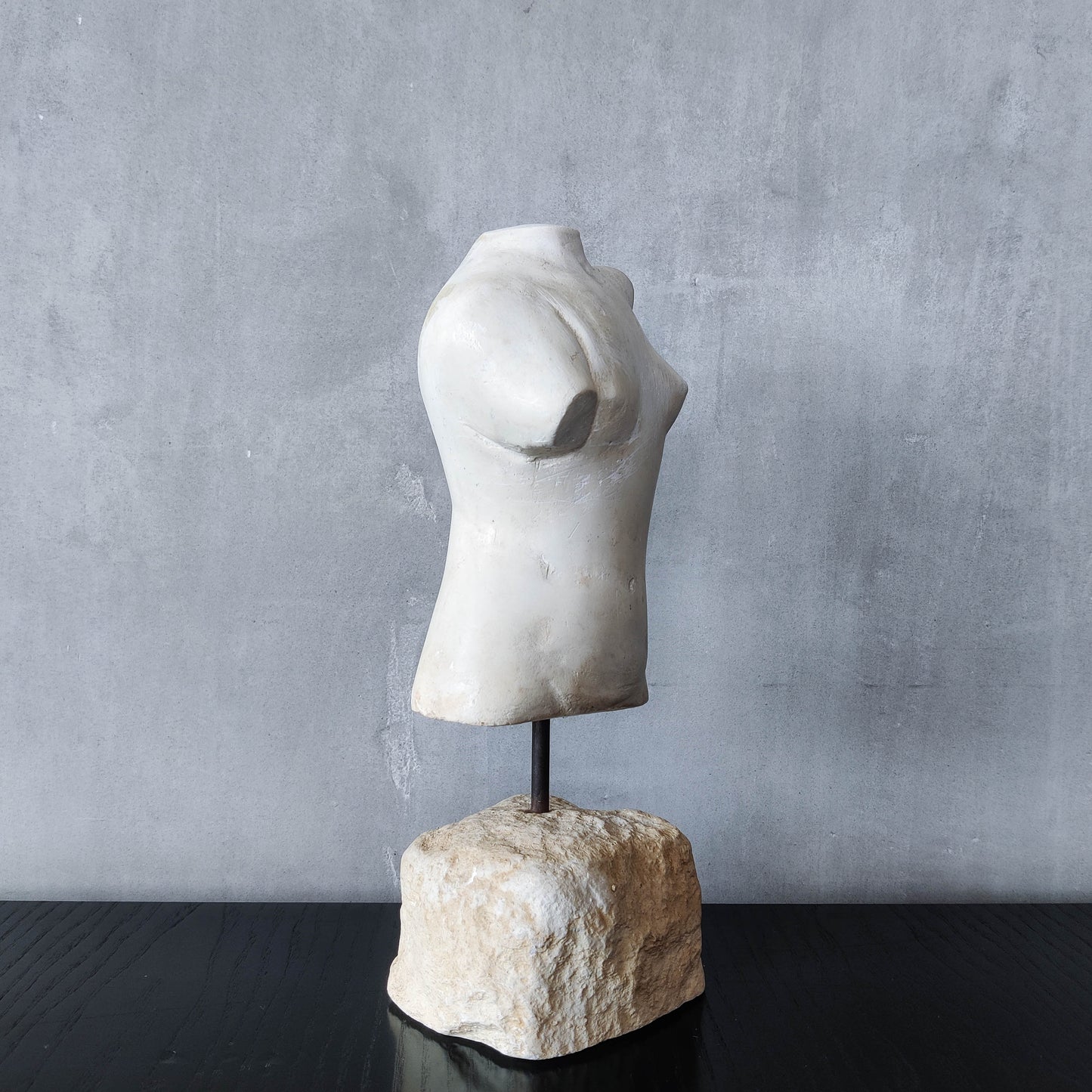 Vintage cast plaster torso nude study sculpture statue figure maquette on plinth