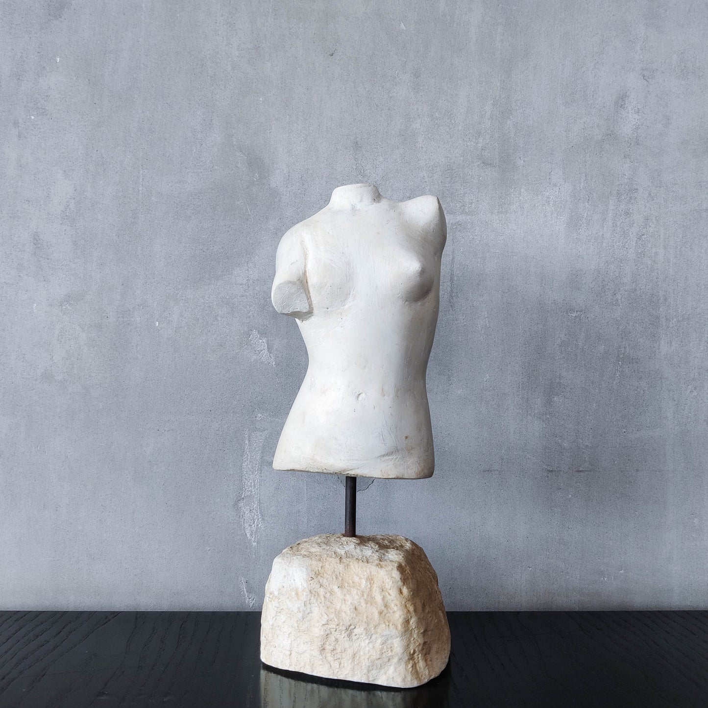 Vintage cast plaster torso nude study sculpture statue figure maquette on plinth